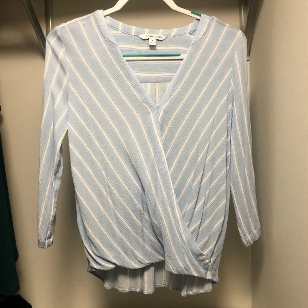 Faux wrap blouse with three-quarter sleeve